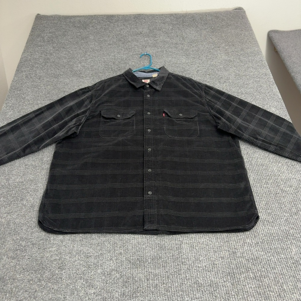 Levis Button Down Shirt Mens XXL Black Cotton Corduroy Plaid Relaxed Casual